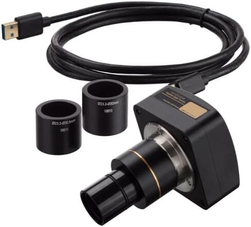 AmScope MU120-FL-CK 1.2MP USB 2.0 Microscope Camera - High-Sensitivity Color CMOS C-Mount, 0.37X Reduction Lens, Calibration Slide, for Fluorescence, Darkfield, and PC/Mac in Kuwait