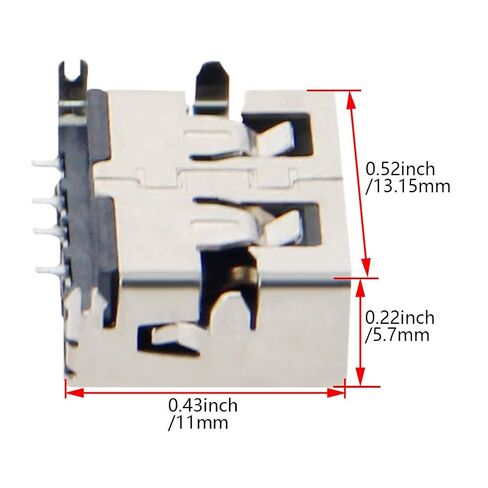 PCB USB موصل USB-AF أنثى جاك 4 دبوس قصير الجسم 11 مللي متر 4 أقدام غرق لوحة 1.9 مللي متر لا حافة 10 قطعة ، WuJuntool in Kuwait