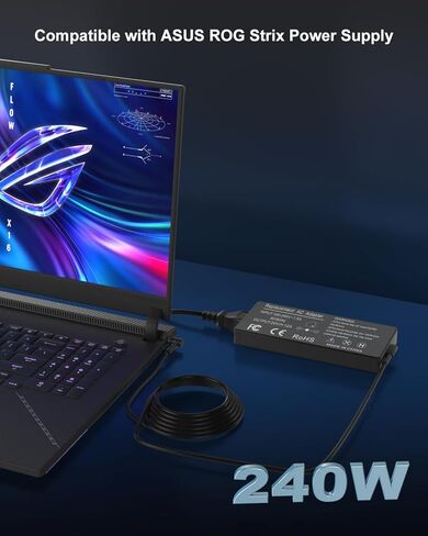 شاحن كمبيوتر محمول تيار متردد 240 واط متوافق مع ASUS ROG Strix G17 G16 G15 Scar 15 TUF Gaming A17 A15 F17 F16 F15 GU603 GU604 GA401 GA402 GA503 G513 G533 G614 سلك إمداد الطاقة in Kuwait