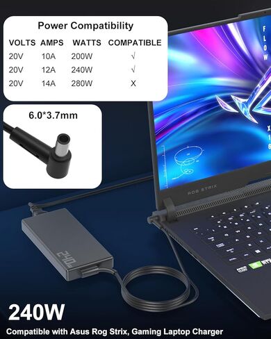 شاحن كمبيوتر محمول تيار متردد 240 واط متوافق مع ASUS ROG Strix G17 G16 G15 Scar 15 TUF Gaming A17 A15 F17 F16 F15 GU603 GU604 GA401 GA402 GA503 G513 G533 G614 سلك إمداد الطاقة in Kuwait