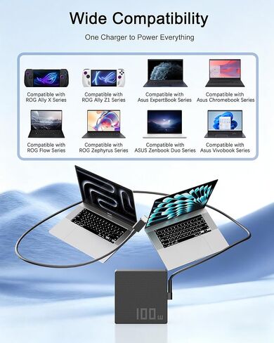 شاحن USB C بقوة 100 واط متوافق مع ASUS ROG Flow X16 X13 Z13 وROG Ally X Z1 وVivobook وZenbook وExpertBook وZephyrus وROG Strix وTUF وChromebook ومحول طاقة الكمبيوتر المحمول من النوع C in Kuwait