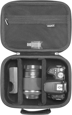 RAIACE Hard Carrying Case Compatible with Canon EOS Rebel T7 / R100 / R50, for Sony, for Nikon Camera, Camera Case with Mesh Pocket for Charger, Cables, Cards and Accessories. (case only) - Black in Saudi Arabia