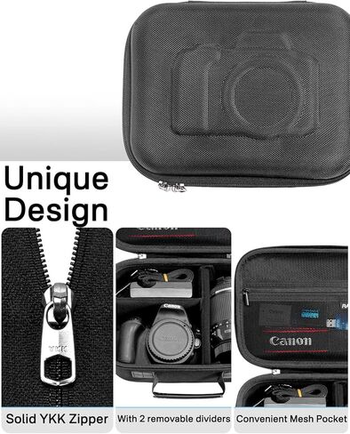 RAIACE Hard Carrying Case Compatible with Canon EOS Rebel T7 / R100 / R50, for Sony, for Nikon Camera, Camera Case with Mesh Pocket for Charger, Cables, Cards and Accessories. (case only) - Black in Saudi Arabia