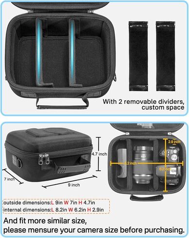 RAIACE Hard Carrying Case Compatible with Canon EOS Rebel T7 / R100 / R50, for Sony, for Nikon Camera, Camera Case with Mesh Pocket for Charger, Cables, Cards and Accessories. (case only) - Black in Saudi Arabia