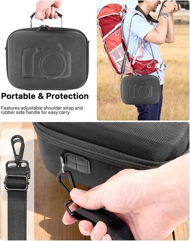 RAIACE Hard Carrying Case Compatible with Canon EOS Rebel T7 / R100 / R50, for Sony, for Nikon Camera, Camera Case with Mesh Pocket for Charger, Cables, Cards and Accessories. (case only) - Black in Saudi Arabia
