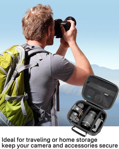 RAIACE Hard Carrying Case Compatible with Canon EOS Rebel T7 / R100 / R50, for Sony, for Nikon Camera, Camera Case with Mesh Pocket for Charger, Cables, Cards and Accessories. (case only) - Black in Saudi Arabia