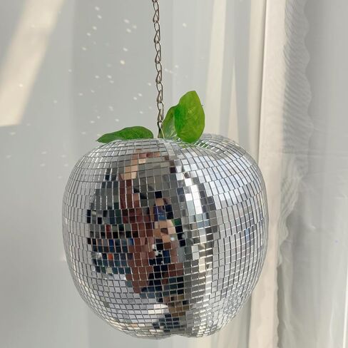 Apple-Shaped Reflective Disco Ball Decor with Chain, Pink Hanging 7inch Sparkling Mirror Ball Ornament Decor for Home Party, Room, Courtyard, Handmade Gift in Saudi Arabia