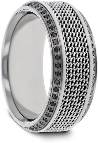 Mens Titanium Steel Chain Round Black Diamonds Wedding Ring - Polished Beveled Comfort Fit - 10mm Wide - Style Name: Gauntlet in Saudi Arabia