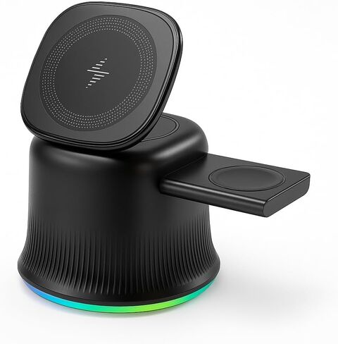 3 in 1 Wireless Charging Station for Apple MagSafe Charger, 15W Fast Magnetic MagSafe Charger Stand for iPhone 17 16 15 14 13 12 Apple Watch AirPods Series, Gifts for Men in Kuwait