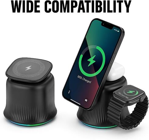 3 in 1 Wireless Charging Station for Apple MagSafe Charger, 15W Fast Magnetic MagSafe Charger Stand for iPhone 17 16 15 14 13 12 Apple Watch AirPods Series, Gifts for Men in Kuwait