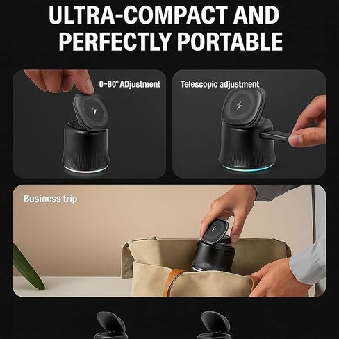 3 in 1 Wireless Charging Station for Apple MagSafe Charger, 15W Fast Magnetic MagSafe Charger Stand for iPhone 17 16 15 14 13 12 Apple Watch AirPods Series, Gifts for Men in Kuwait