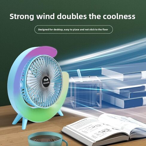 ZJchao USB مكتب مروحة طاولة صغيرة محمولة مع 3 إعدادات للسرعة 1800 مللي أمبير بطارية قابلة للشحن أضواء LED ملونة لسطح المكتب والمكتب والمنزل in Saudi Arabia