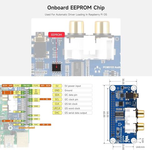Waveshare PCM5122 Hi-Fi I2S DAC Audio Board for Raspberry Pi, Compatible with 40-Pin GPIO Header, Stereo Encoding/Decoding, Supports Audio Playback in Kuwait