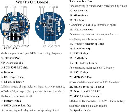 ESP32-S3 AI Smart Speaker Development Board, Dual Microphones, Noise Reduction&Echo Cancellation, RGB Lighting, ESP32 Audio, Support Connect External Displays & Cameras, Support AI Speech Interaction in Kuwait