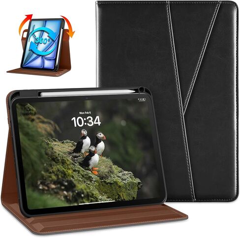 حافظة DTTO دوارة لجهاز iPad Air 11 بوصة M4 / M3 / M2 (2026/2025/2024)، iPad Air الجيل الخامس / الرابع (2022/2020)، غطاء حامل من الجلد الفاخر قابل للدوران 360 درجة مع حامل قلم رصاص، برتقالي in Kuwait