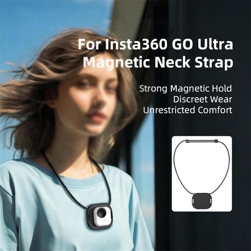 قلادة مغناطيسية متوافقة مع كاميرا Insta360 GO Ultra Action، حامل رقبة مغناطيسي على الصدر وحزام قلادة وحبل أمان سريع الفك يتصاعد على الجسم وحامل POV Selfie مرفق ملحقات in Kuwait