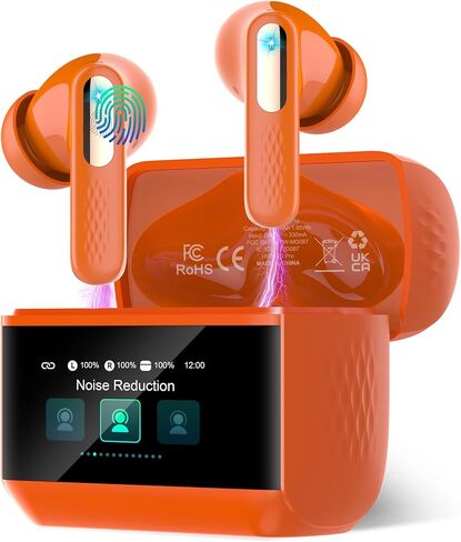 Wireless Earbuds with Touch Screen, Bluetooth 5.4 Headphones, ANC/ENC Noise Cancelling, 48H HiFi Stereo Bluetooth Ear Buds with 5 EQ Modes, Transparency Mode, Tangerine in Kuwait