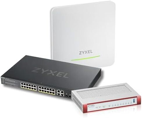 Zyxel USGFLEX100H Starter Kit, WiFi 7 BE6500 Access Point, 24-Port PoE+ Smart Switch, UTM Security Firewall with Gold Security Pack, Complete Cloud-Managed Network for Small Offices Up to 50 Users in Kuwait