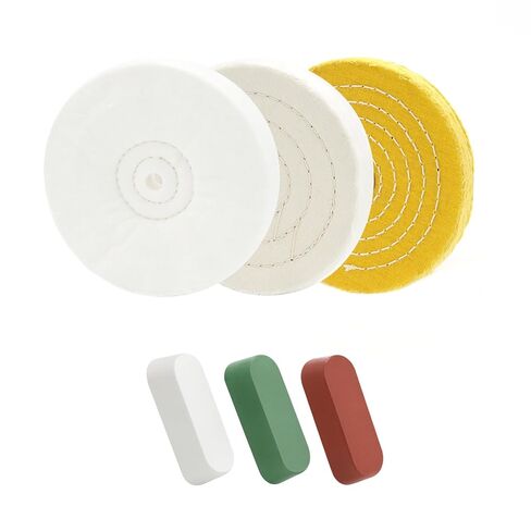 SCOTTCHEN 6inch Buffing Polishing Wheels 1/2" Arbor Hole,Soft/Fine/Medium for Bench Grinder Tool-4PCS,with Buffing Polishing Cutting Compounds 7.4 Oz.Kit in Kuwait