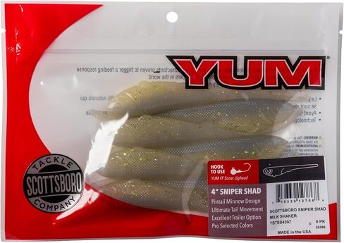 YUM Sniper Shad بلاستيك ناعم - طُعم صيد أسماك البلمة الواقعي، رأس تهزهز ومقطورة سفلية، مقاس 3 بوصة و4 بوصة و5 بوصة، ألوان متعددة in Kuwait