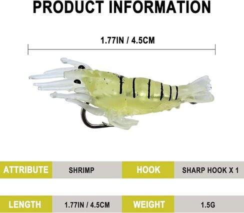 MASTERPRO 20pcs Pre-Rigged Luminous Fishing Lures Set, Bionic Swimming Fish Jigs Soft Lure Realistic Swimbait Glow Shrimp Bait Fish Bites for Freshwater Saltwater Fishing Tackle Hooks in Kuwait