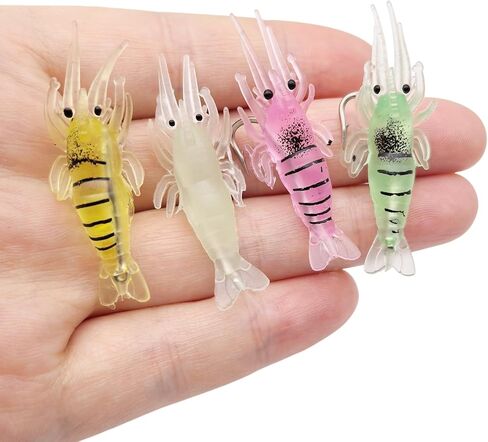 MASTERPRO 20pcs Pre-Rigged Luminous Fishing Lures Set, Bionic Swimming Fish Jigs Soft Lure Realistic Swimbait Glow Shrimp Bait Fish Bites for Freshwater Saltwater Fishing Tackle Hooks in Kuwait
