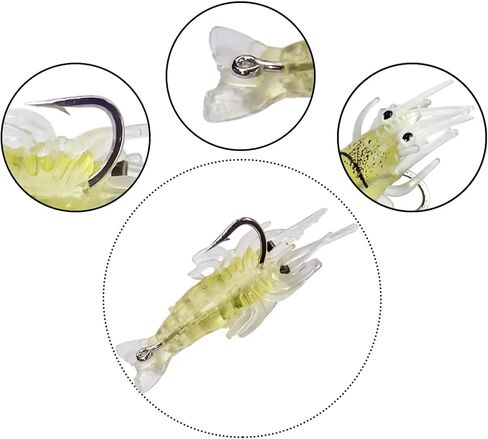 MASTERPRO 20pcs Pre-Rigged Luminous Fishing Lures Set, Bionic Swimming Fish Jigs Soft Lure Realistic Swimbait Glow Shrimp Bait Fish Bites for Freshwater Saltwater Fishing Tackle Hooks in Kuwait