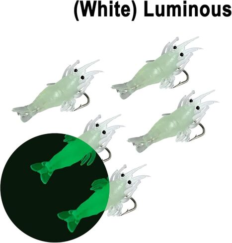 MASTERPRO 20pcs Pre-Rigged Luminous Fishing Lures Set, Bionic Swimming Fish Jigs Soft Lure Realistic Swimbait Glow Shrimp Bait Fish Bites for Freshwater Saltwater Fishing Tackle Hooks in Kuwait