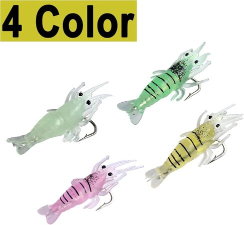 MASTERPRO 20pcs Pre-Rigged Luminous Fishing Lures Set, Bionic Swimming Fish Jigs Soft Lure Realistic Swimbait Glow Shrimp Bait Fish Bites for Freshwater Saltwater Fishing Tackle Hooks in Kuwait