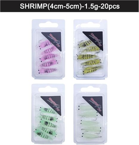 MASTERPRO 20pcs Pre-Rigged Luminous Fishing Lures Set, Bionic Swimming Fish Jigs Soft Lure Realistic Swimbait Glow Shrimp Bait Fish Bites for Freshwater Saltwater Fishing Tackle Hooks in Kuwait