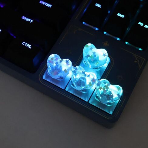 Heart Keycaps Colorful 4Pcs, Cute WASD Arrow Esc Translucent Keycaps, Personalized Backlit Shine Through Glitter Charms for Mechanical Keyboard (Heart) in Kuwait