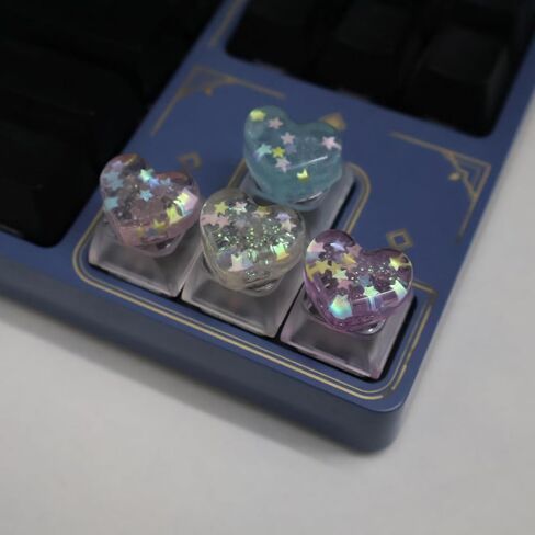 Heart Keycaps Colorful 4Pcs, Cute WASD Arrow Esc Translucent Keycaps, Personalized Backlit Shine Through Glitter Charms for Mechanical Keyboard (Heart) in Kuwait