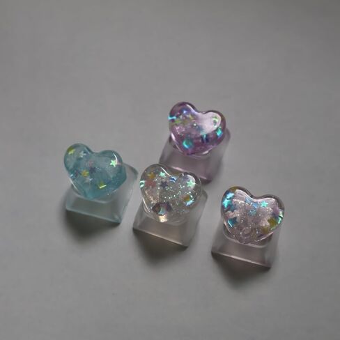 Heart Keycaps Colorful 4Pcs, Cute WASD Arrow Esc Translucent Keycaps, Personalized Backlit Shine Through Glitter Charms for Mechanical Keyboard (Heart) in Kuwait