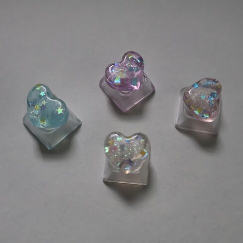 Heart Keycaps Colorful 4Pcs, Cute WASD Arrow Esc Translucent Keycaps, Personalized Backlit Shine Through Glitter Charms for Mechanical Keyboard (Heart) in Kuwait