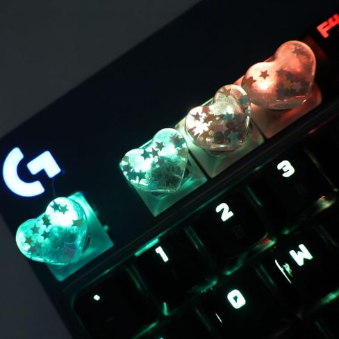 Heart Keycaps Colorful 4Pcs, Cute WASD Arrow Esc Translucent Keycaps, Personalized Backlit Shine Through Glitter Charms for Mechanical Keyboard (Heart) in Kuwait