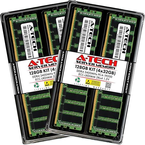 A-Tech 128GB Kit (4x32GB) RAM for Dell PowerEdge C4130, C6320, FC430, R630XL, R640, R730xd XL, R730XL, R740xd, R840, R940 | DDR4 2400MHz PC4-19200 ECC LRDIMM 2Rx4 Load Reduced Server Memory Upgrade in Kuwait