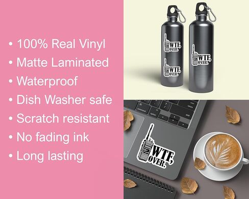 3 قطع - ملصق WTF فوق - جهاز اتصال لاسلكي مضحك - ساخر - ملصق لكوب زجاجة المياه - خوذة الكمبيوتر المحمول in Kuwait