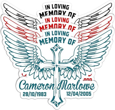 Custom in Loving Memory Name Sticker Personalized Text Date Rest in Peace Christian Cross Wings Waterproof Die Cut Vinyl & Transparent DTF Decal for Water Bottle Laptop Car Helmet Gifts for Men Women in Kuwait