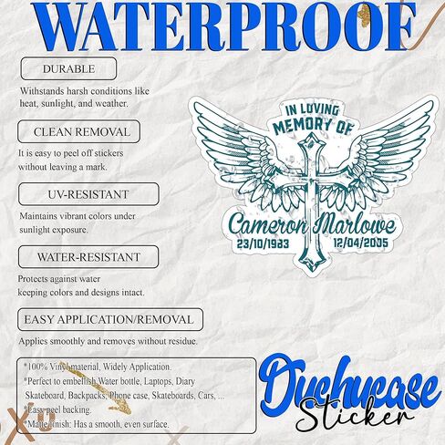 Custom in Loving Memory Name Sticker Personalized Text Date Rest in Peace Christian Cross Wings Waterproof Die Cut Vinyl & Transparent DTF Decal for Water Bottle Laptop Car Helmet Gifts for Men Women in Kuwait