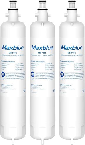 Maxblue RPWFE (with CHIP) NSF 401 Certified Refrigerator Water Filter, Replacement for GE® RPWFE, RPWF, WSG-4, WF277, GFE28GMKES, PFE28KBLTS, GFD28GSLSS, PWE23KSKSS, GYE22HMKES, DFE28JSKSS, 3 Filters in Kuwait