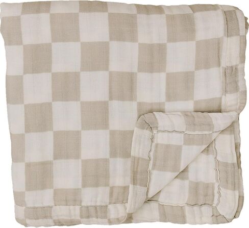 Mebie Baby Quilt, Coastal Plaid and Navy, 100% Cotton Muslin Baby Blanket for Girls and Boys, Newborns to Toddler, Soft Swaddle Blanket, 47"x47" in Saudi Arabia