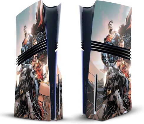 تصميمات حافظة الرأس مرخصة رسميًا من Justice League DC Comics Icons Trinity Comic Book Covers ملصق من الفينيل غطاء لاصق لسطح الألعاب متوافق مع وحدة التحكم Sony PlayStation 5 PS5 Pro Disc Edition in Kuwait