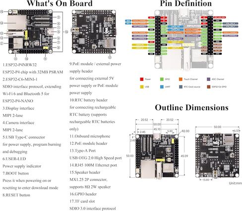 ESP32-P4-NANO Development Board, Based On ESP32-P4 Chip with RISC-V Dual-Core and Single-Core Processors, Supports Wi-Fi 6 and Bluetooth 5/BLE, with Speaker and PoE Module(4 Items) in Kuwait