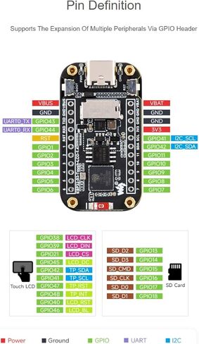 ESP32-S3 1.47inch Touch Display Development Board with pre-soldered Header,172×320 Resolution 262K Color RGB LED,Supports 2.4GHz Wi-Fi/BLE 5 in Kuwait