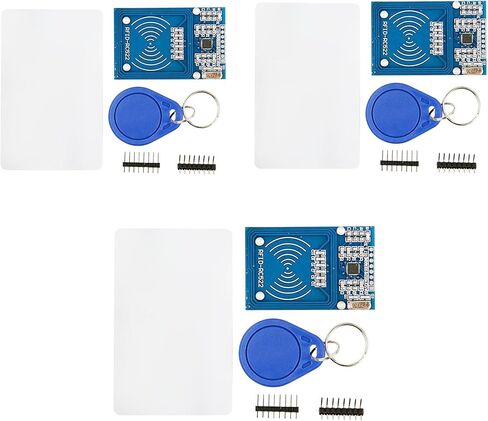 Hexonix RFID Kit RC522 13.56MHz RFID وحدة الاستشعار مع S50 بطاقة فارغة وحلقة مفاتيح - كاتب قارئ RFID بدون تلامس لمشاريع التحكم الدقيقة، وأمن DIY، والتحكم في الوصول - حزمة من 3 in Kuwait