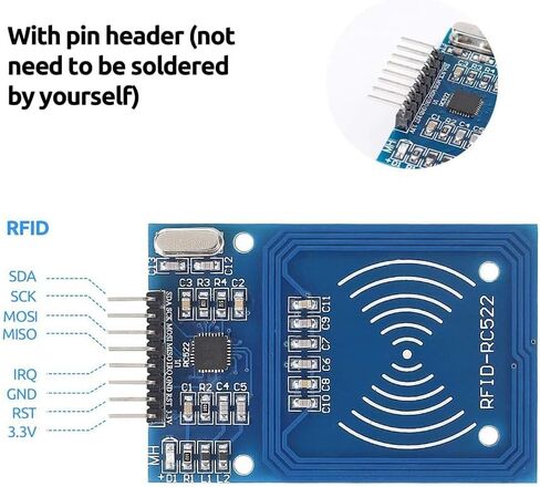 Hexonix RFID Kit RC522 13.56MHz RFID وحدة الاستشعار مع S50 بطاقة فارغة وحلقة مفاتيح - كاتب قارئ RFID بدون تلامس لمشاريع التحكم الدقيقة، وأمن DIY، والتحكم في الوصول - حزمة من 3 in Kuwait