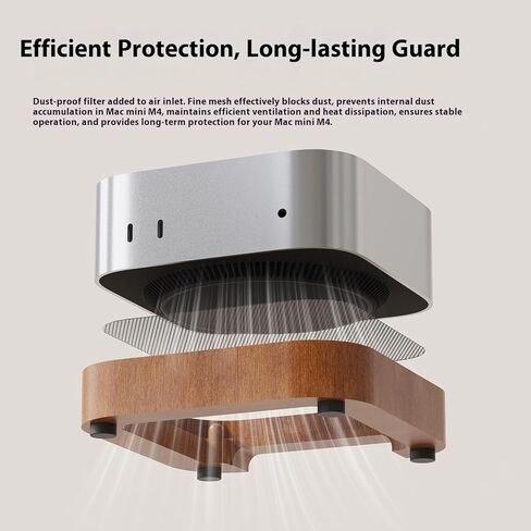 Solid Wood Desktop Stand for Mac mini M4 Pro/M4 Non-Slip Bracket Optimized Heat Dissipation Dust Filter Included Convenient Power-On Design (Walnut Wood) in Saudi Arabia