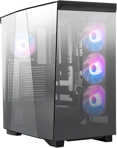 InWin W50 Mid Tower E-ATX Gaming Case with Signature W-Shaped Triple-Glass Panels, 8-Slot Flexibility, GPU Support up to 435mm, Includes 4X Pre-Installed VX120mm Fans (IW-CS-W50BLK-4VX120) in Kuwait