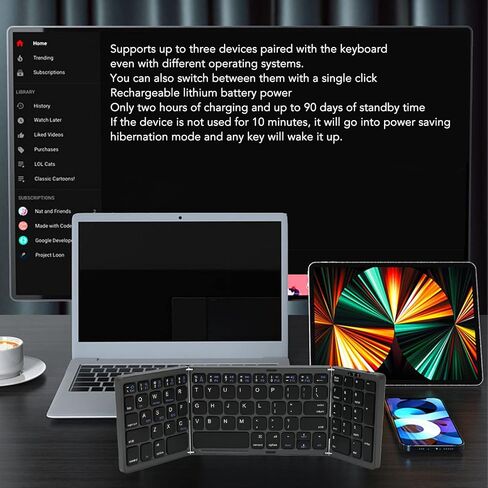 Foldable Bluetooth Keyboard,Portable Pocket Size Wireless Keyboard,Folding Travel Keyboards with Numbpad for PC, Tablet and Laptop in Kuwait