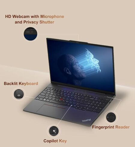 كمبيوتر محمول Lenovo ThinkPad E16 Gen 2 Business AI (شاشة لمس 16 بوصة FHD +، Intel 12-Core Ultra 5 125U، ذاكرة الوصول العشوائي DDR5 سعة 32 جيجابايت، 1 تيرابايت SSD)، قارئ بصمات الأصابع، لوحة مفاتيح بإضاءة خلفية، كاميرا ويب، Wi-Fi 6E، Ethernet، Win 11 Pro in Kuwait